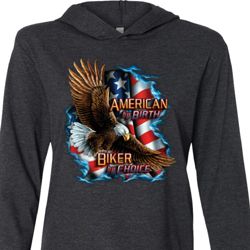 Mens Biker Shirt American By Birth Lightweight Hoodie Tee