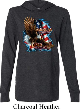 Mens Biker Shirt American By Birth Lightweight Hoodie Tee