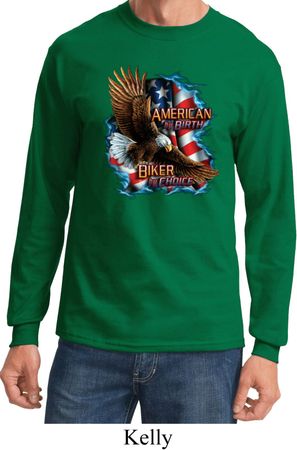 Mens Biker Shirt American By Birth Long Sleeve Tee