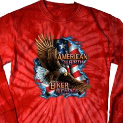 Mens Biker Shirt American By Birth Long Sleeve Tie Dye Tee T-shirt
