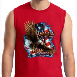 Mens Biker Shirt American By Birth Muscle Tee T-Shirt