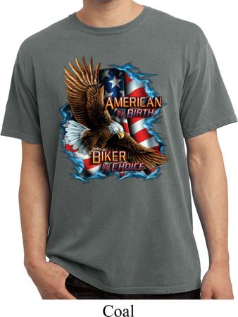 Mens Biker Shirt American By Birth Pigment Dyed Tee T-Shirt