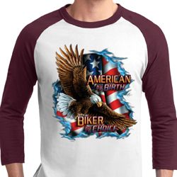 Mens Biker Shirt American By Birth Raglan Tee T-Shirt