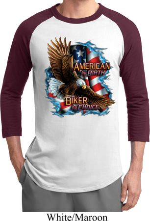 Mens Biker Shirt American By Birth Raglan Tee T-Shirt