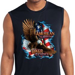 Mens Biker Shirt American By Birth Sleeveless Moisture Wicking Tee