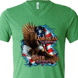 Mens Biker Shirt American By Birth Tri Blend V-neck Tee