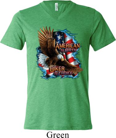Mens Biker Shirt American By Birth Tri Blend V-neck Tee
