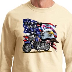 Mens Biker Shirt American Pride Motorcycle Long Sleeve Tee T-Shirt