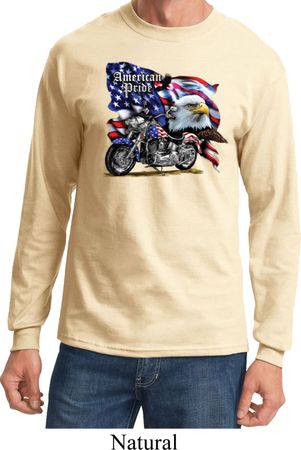Mens Biker Shirt American Pride Motorcycle Long Sleeve Tee T-Shirt