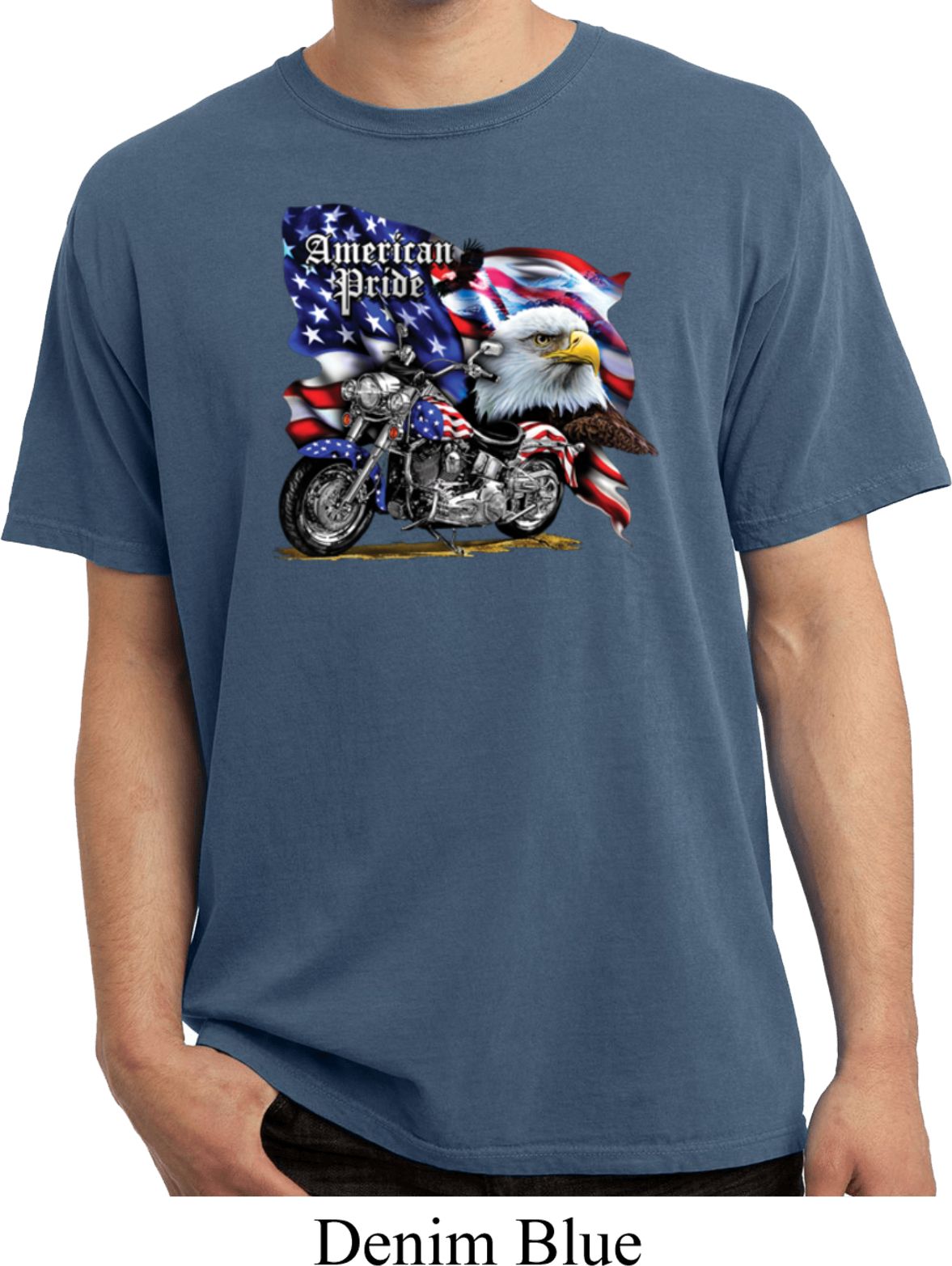 Mens Biker Shirt American Pride Motorcycle Pigment Dyed Tee TShirt