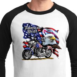 Mens Biker Shirt American Pride Motorcycle Raglan Tee T-Shirt