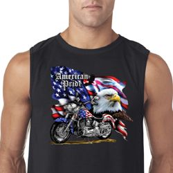 Mens Biker Shirt American Pride Motorcycle Sleeveless Tee T-Shirt
