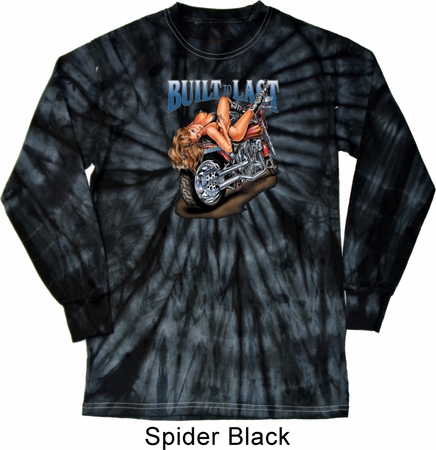 Mens Biker Shirt Built To Last Long Sleeve Tie Dye Tee T-shirt