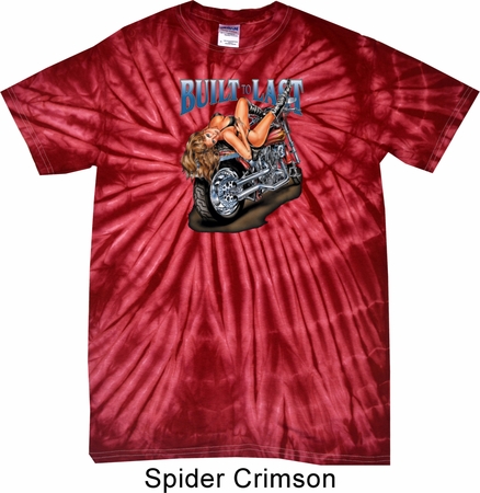 Mens Biker Shirt Built To Last Spider Tie Dye Tee T-shirt