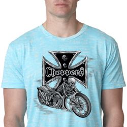Mens Biker Shirt Chopper Cross Skeleton Burnout Tee T-Shirt