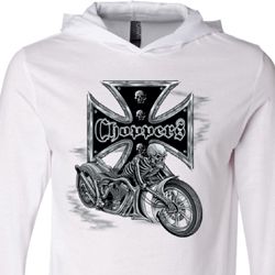 Mens Biker Shirt Chopper Cross Skeleton Lightweight Hoodie Tee