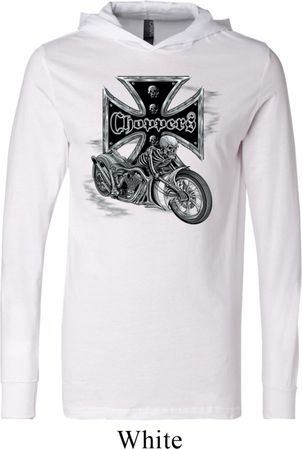 Mens Biker Shirt Chopper Cross Skeleton Lightweight Hoodie Tee
