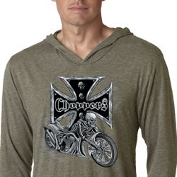 Mens Biker Shirt Chopper Cross Skeleton Lightweight Hoodie Tee T-Shirt