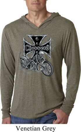Mens Biker Shirt Chopper Cross Skeleton Lightweight Hoodie Tee T-Shirt