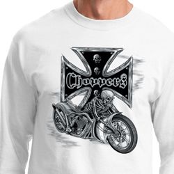 Mens Biker Shirt Chopper Cross Skeleton Long Sleeve Tee T-Shirt