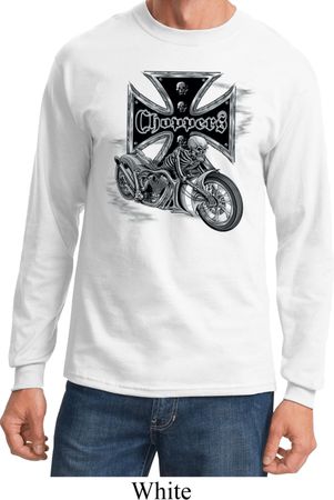 Mens Biker Shirt Chopper Cross Skeleton Long Sleeve Tee T-Shirt