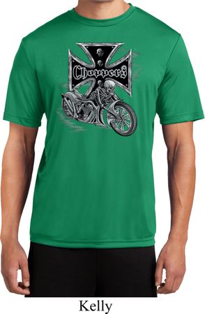 Mens Biker Shirt Chopper Cross Skeleton Moisture Wicking Tee T-Shirt