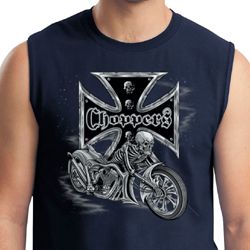 Mens Biker Shirt Chopper Cross Skeleton Muscle Tee T-Shirt