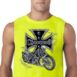 Mens Biker Shirt Chopper Cross Skeleton Sleeveless Tee T-Shirt