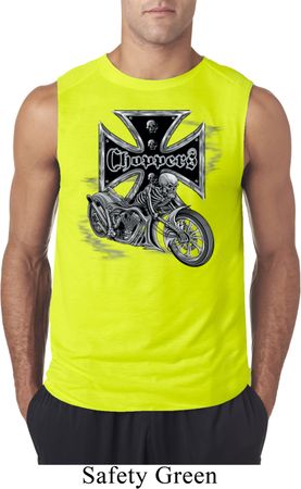 Mens Biker Shirt Chopper Cross Skeleton Sleeveless Tee T-Shirt