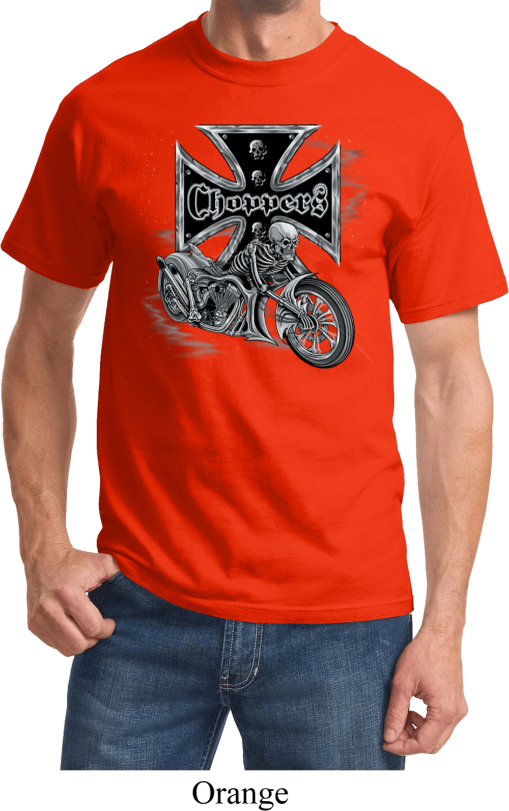 Mens Biker Shirt Chopper Cross Skeleton Tee T-Shirt
