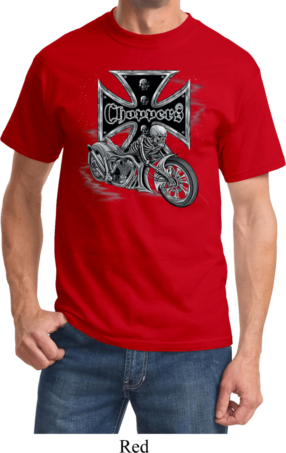 Mens Biker Shirt Chopper Cross Skeleton Tee T-Shirt