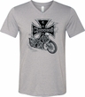 Mens Biker Shirt Chopper Cross Skeleton Tri Blend V-neck Tee T-Shirt
