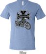 Mens Biker Shirt Chopper Cross Skeleton Tri Blend V-neck Tee T-Shirt