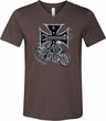 Mens Biker Shirt Chopper Cross Skeleton Tri Blend V-neck Tee T-Shirt