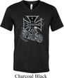Mens Biker Shirt Chopper Cross Skeleton Tri Blend V-neck Tee T-Shirt