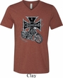 Mens Biker Shirt Chopper Cross Skeleton Tri Blend V-neck Tee T-Shirt