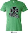 Mens Biker Shirt Chopper Cross Skeleton Tri Blend V-neck Tee T-Shirt