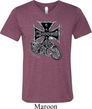 Mens Biker Shirt Chopper Cross Skeleton Tri Blend V-neck Tee T-Shirt
