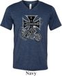 Mens Biker Shirt Chopper Cross Skeleton Tri Blend V-neck Tee T-Shirt
