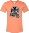 Mens Biker Shirt Chopper Cross Skeleton Tri Blend V-neck Tee T-Shirt