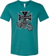 Mens Biker Shirt Chopper Cross Skeleton Tri Blend V-neck Tee T-Shirt