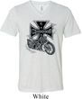 Mens Biker Shirt Chopper Cross Skeleton Tri Blend V-neck Tee T-Shirt