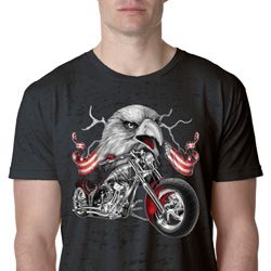 Mens Biker Shirt Eagle Biker Burnout Tee T-Shirt