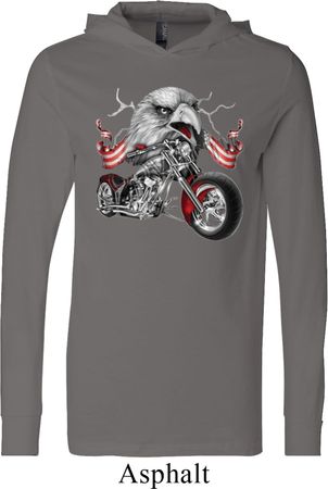 Mens Biker Shirt Eagle Biker Lightweight Hoodie Tee