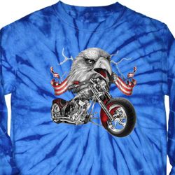 Mens Biker Shirt Eagle Biker Long Sleeve Tie Dye Tee T-shirt