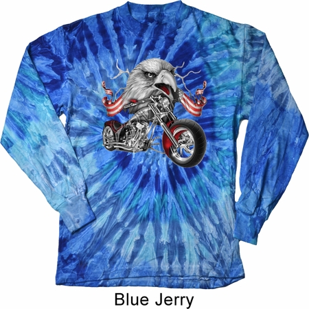 Mens Biker Shirt Eagle Biker Long Sleeve Tie Dye Tee T-shirt