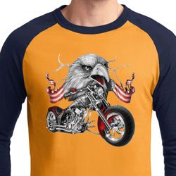 Mens Biker Shirt Eagle Biker Raglan Tee T-Shirt