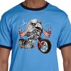 Mens Biker Shirt Eagle Biker Ringer Tee T-Shirt