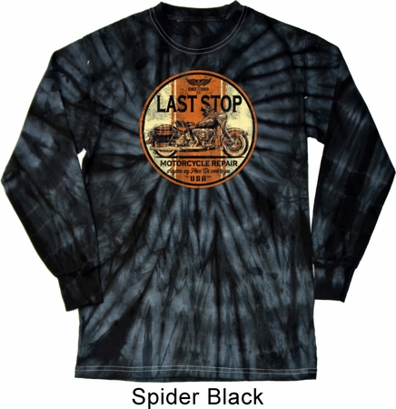 Mens Biker Shirt Last Stop Long Sleeve Tie Dye Tee T-shirt