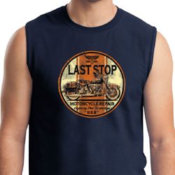 Mens Biker Shirt Last Stop Muscle Tee T-Shirt